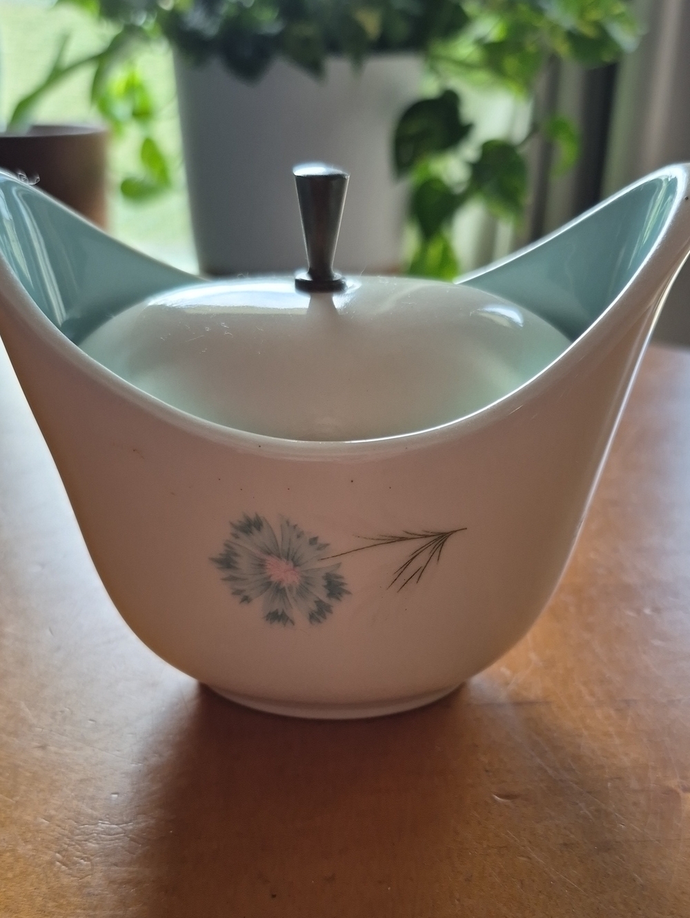 Vtg. Taylor, Smith & Taylor Boutonniere Porcelain Sugar Bowl with Blue Flower
